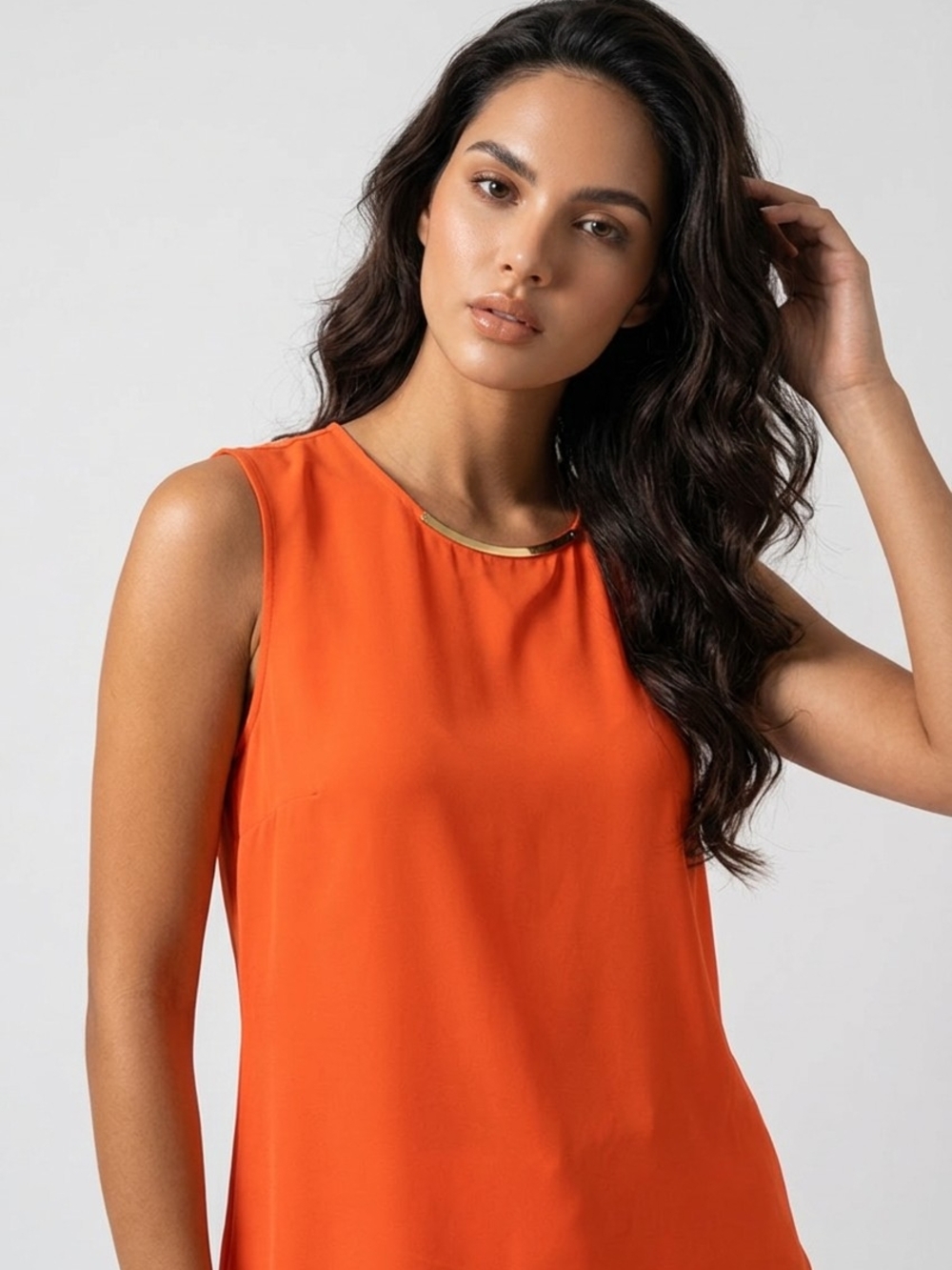 Michael Kors Bright Orange Sleeveless Top with Gold Accent